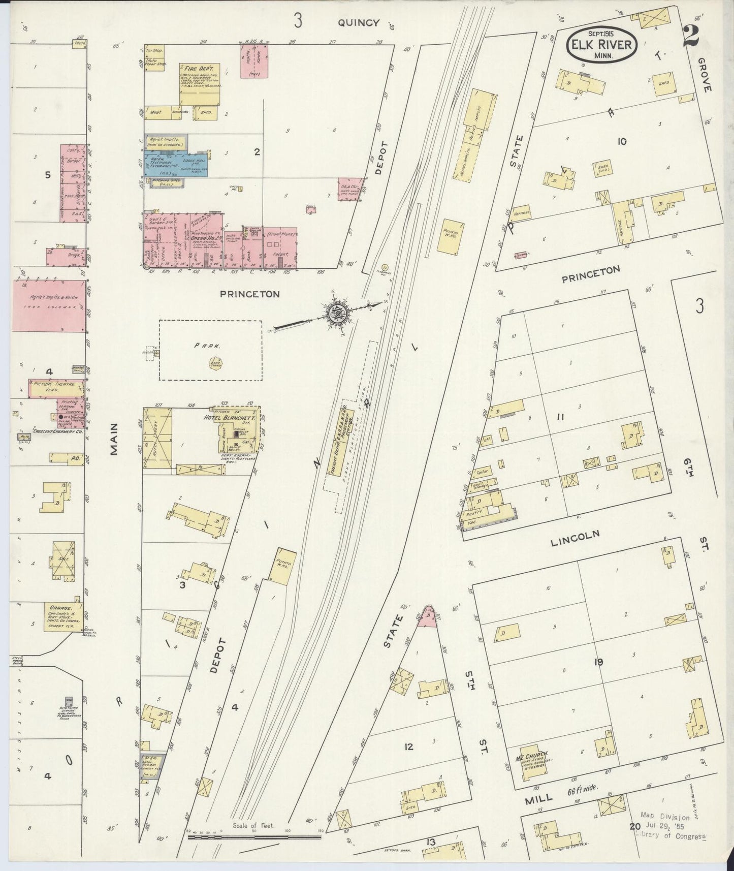 Sanborn Fire Insurance Map from Elk River, Sherburne County, Minnesota (1915), Sheet #0002 - Historic Sanborn Fire Insurance Map Print, vintage old map wall art, antique decor, genealogy gift, Minnesota Minnesota map