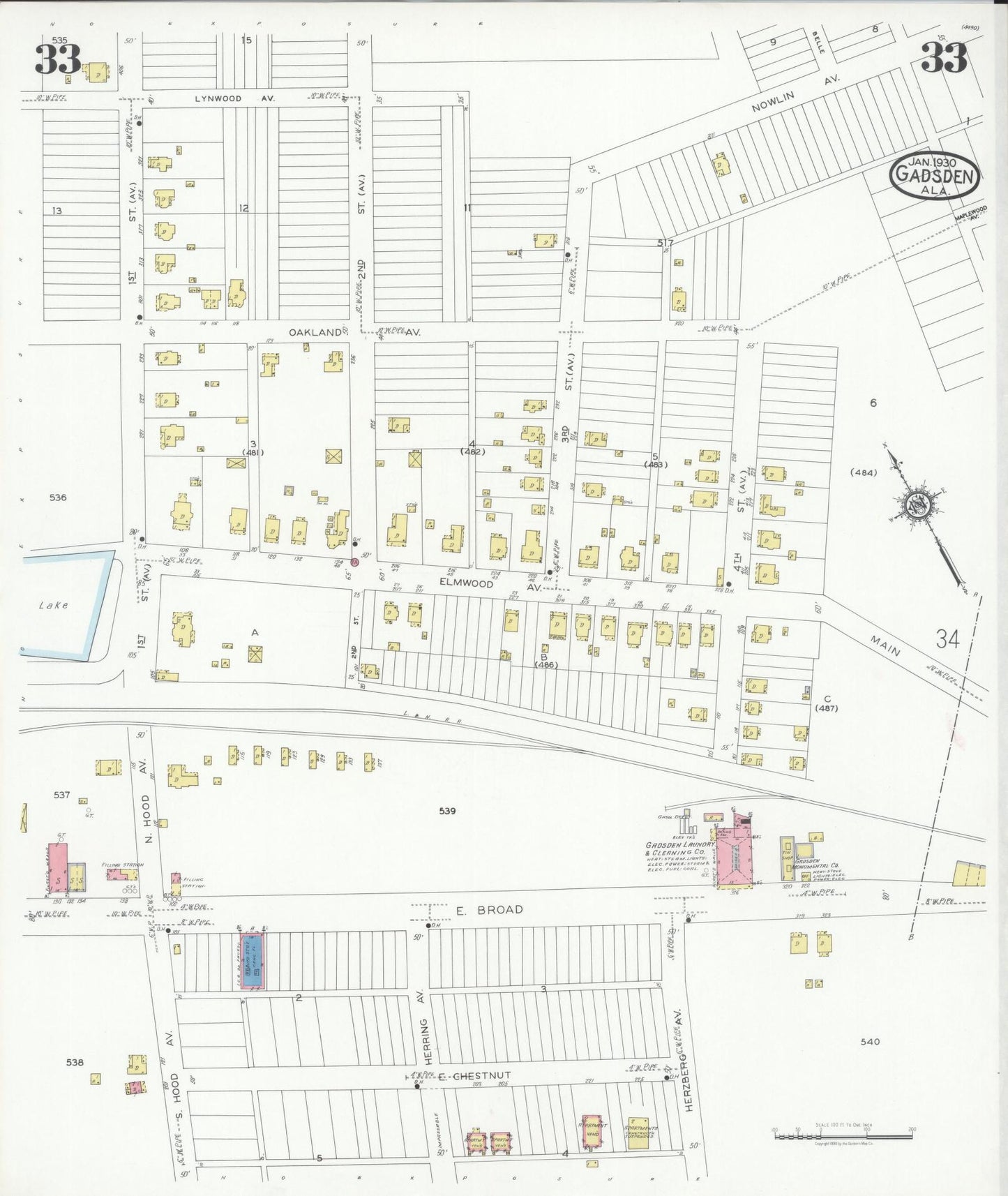 Sanborn Fire Insurance Map from Gadsden, Etowah County, Alabama (1930), Sheet #0033 - Historic Sanborn Fire Insurance Map Print, vintage old map wall art, antique decor, genealogy gift, Alabama Alabama map