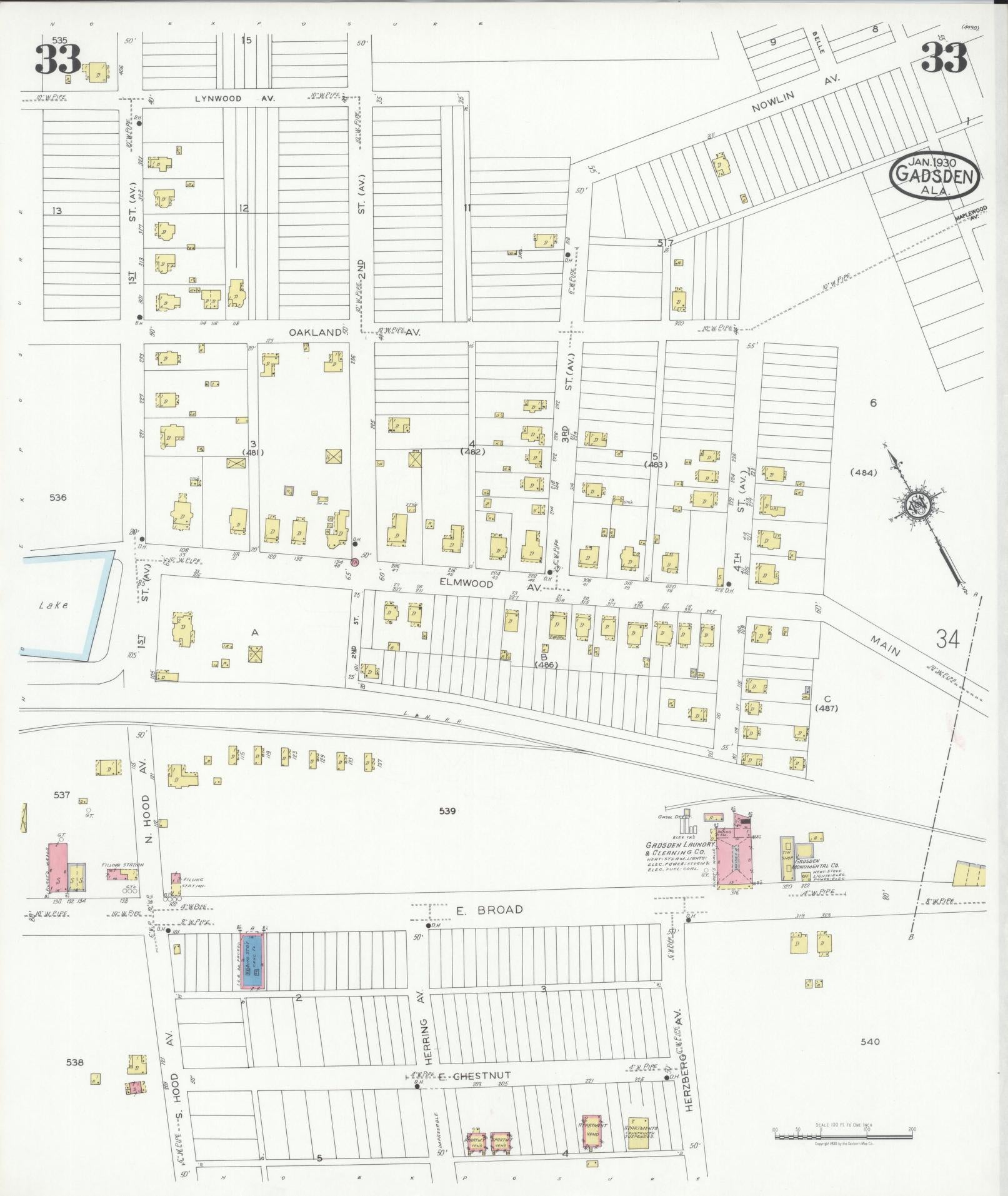 Sanborn Fire Insurance Map from Gadsden, Etowah County, Alabama (1930), Sheet #0033 - Historic Sanborn Fire Insurance Map Print, vintage old map wall art, antique decor, genealogy gift, Alabama Alabama map