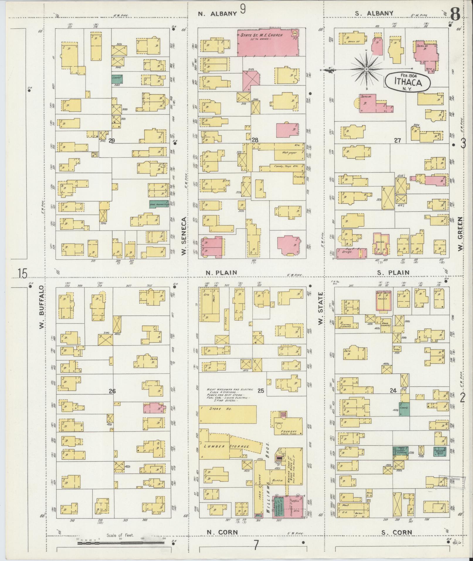 Sanborn Fire Insurance Map from Ithaca, Tompkins County, New York (1904), Sheet #0008 - Complete Map Set gallery image, historic Sanborn map, vintage wall art, New York New York