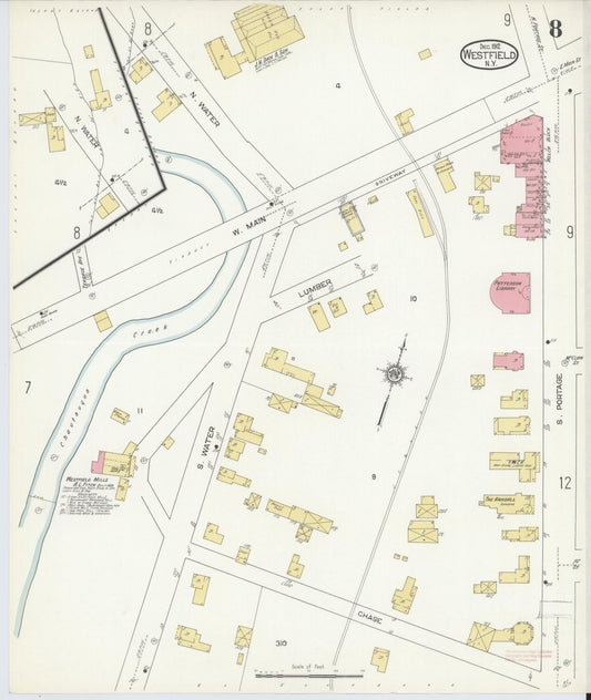 Sanborn Fire Insurance Map from Westfield, Chautauqua County, New York (1912), Sheet #0008 - Historic Sanborn Fire Insurance Map Print, vintage old map wall art, antique decor, genealogy gift, New York New York map