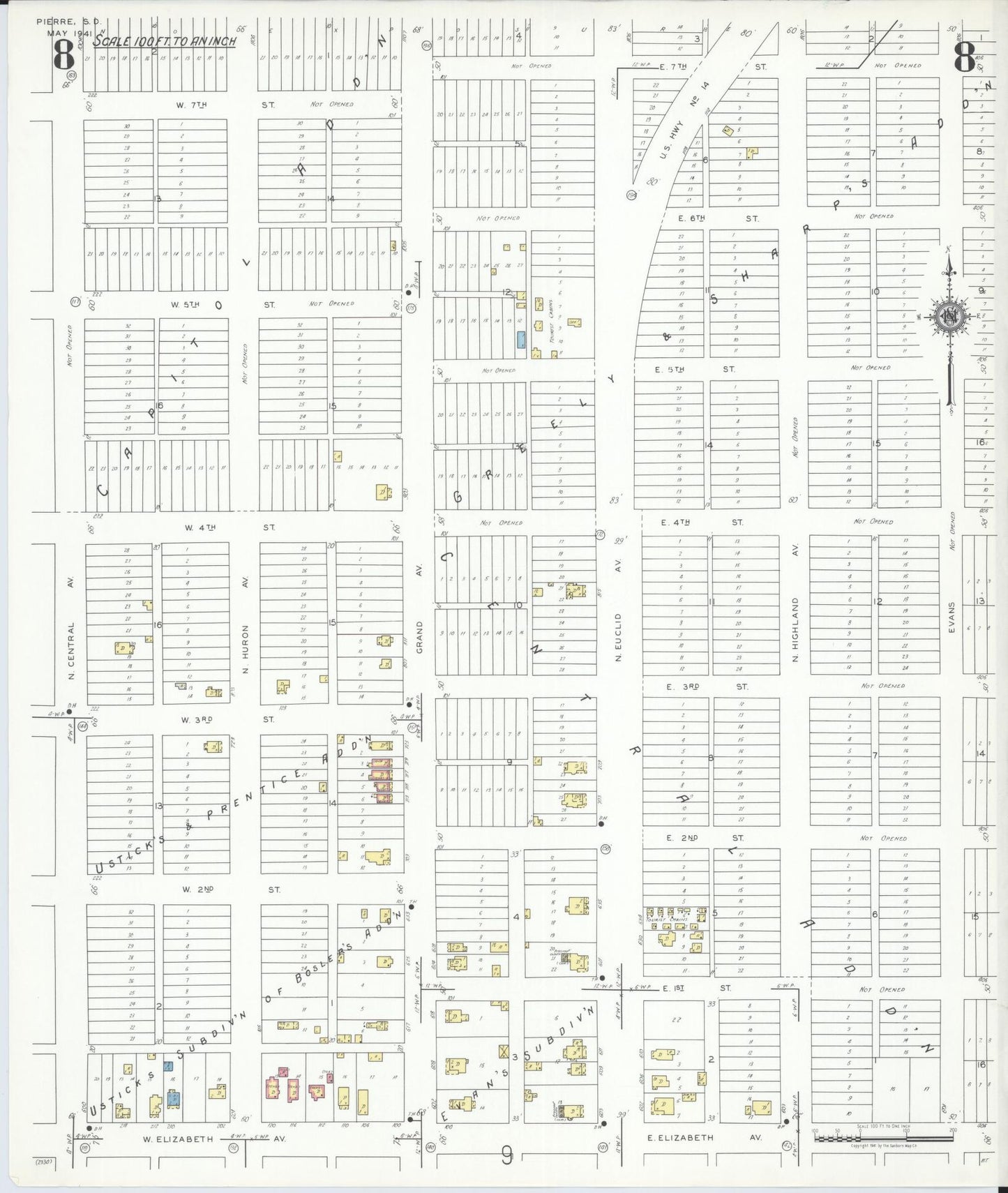 Sanborn Fire Insurance Map from Pierre, Hughes County, South Dakota (1941), Sheet #0008 - Complete Map Set gallery image, historic Sanborn map, vintage wall art, South Dakota South Dakota