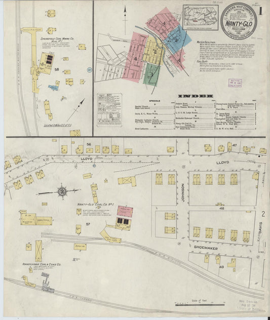 Sanborn Fire Insurance Map from Nanty-Glo, Cambria County, Pennsylvania (1915), Sheet #0001 - Historic Sanborn Fire Insurance Map Print, vintage old map wall art, antique decor, genealogy gift, Pennsylvania Pennsylvania map