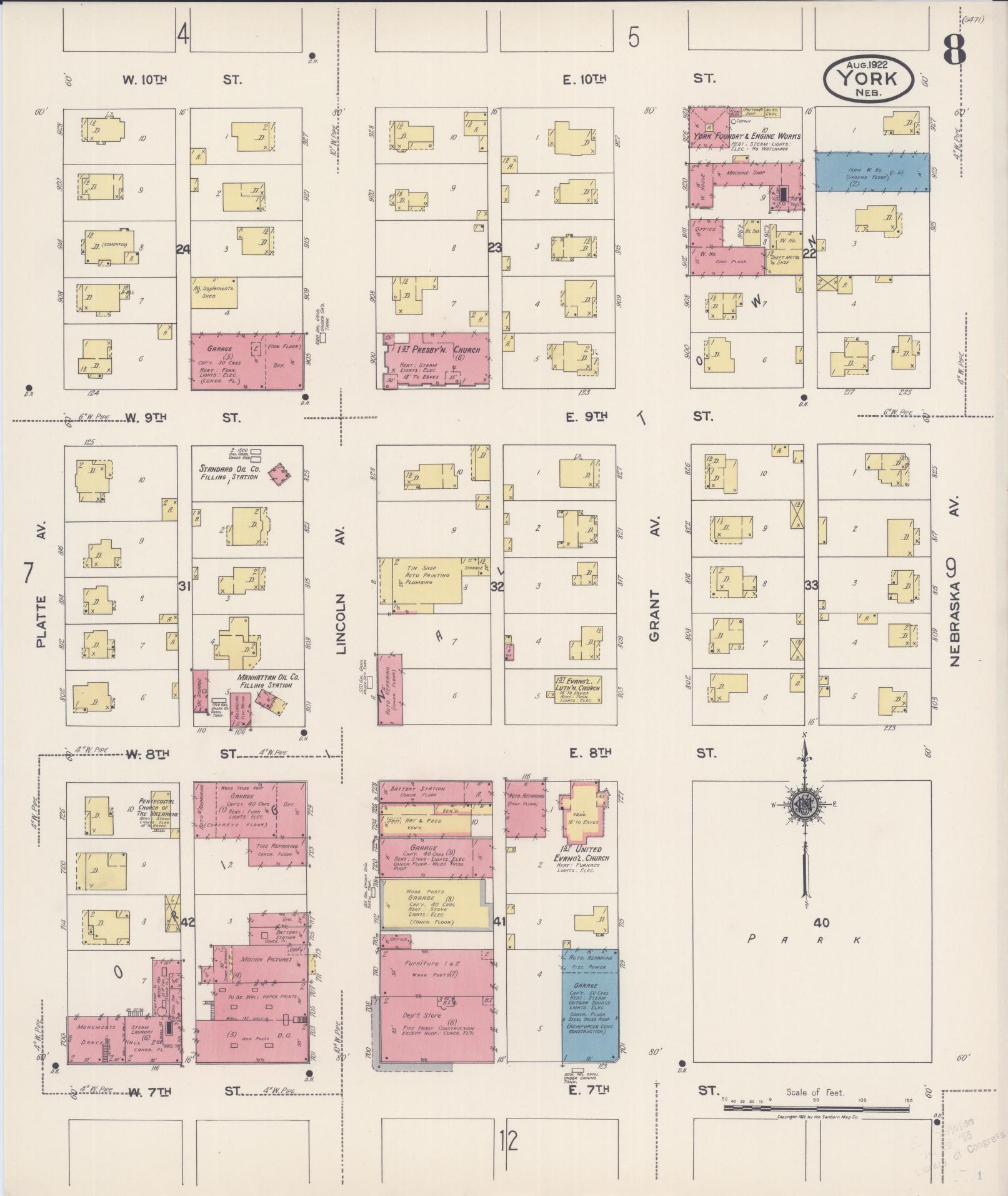 Sanborn Fire Insurance Map from York, York County, Nebraska (1922), Sheet #0008 - Complete Map Set gallery image, historic Sanborn map, vintage wall art, Nebraska Nebraska