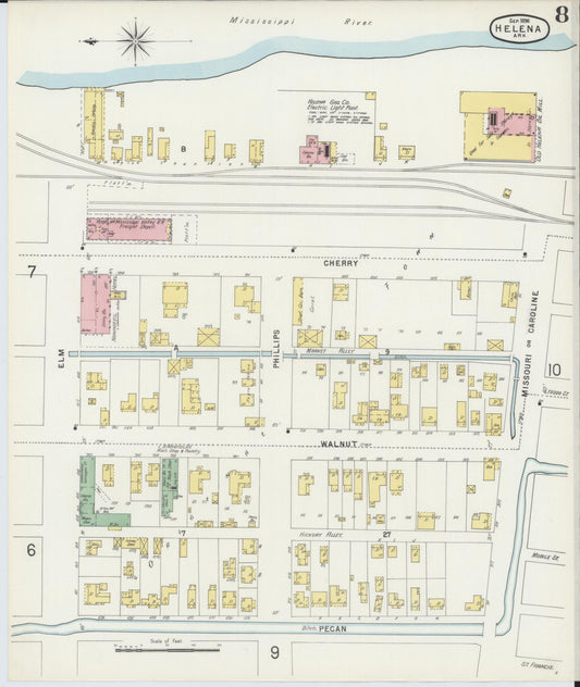 Sanborn Fire Insurance Map from Helena, Phillips County, Arkansas (1896), Sheet #0008 - Historic Sanborn Fire Insurance Map Print, vintage old map wall art, antique decor, genealogy gift, Arkansas Arkansas map