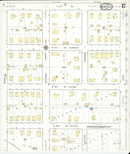 Sanborn Fire Insurance Map from Winfield, Cowley County, Kansas (1918), Sheet #0017 - Complete Map Set gallery image, historic Sanborn map, vintage wall art, Kansas Kansas