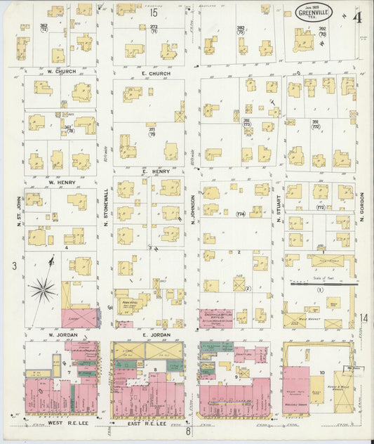 Sanborn Fire Insurance Map from Greenville, Hunt County, Texas (1909), Sheet #0004 - Historic Sanborn Fire Insurance Map Print, vintage old map wall art, antique decor, genealogy gift, Texas Texas map