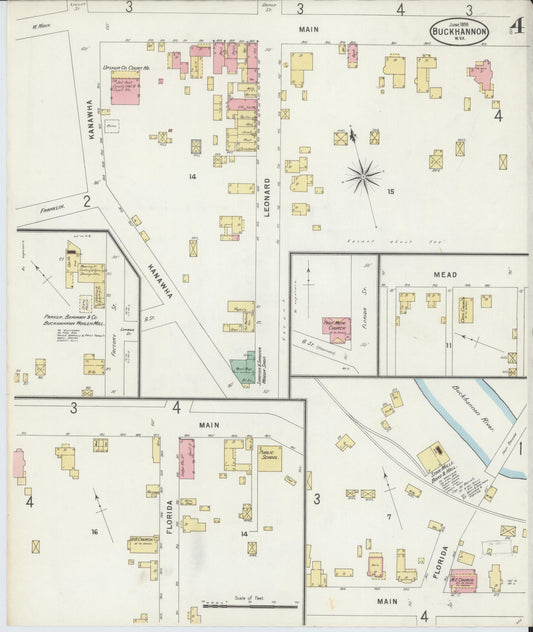 Sanborn Fire Insurance Map from Buckhannon, Upshur County, West Virginia (1898), Sheet #0004 - Historic Sanborn Fire Insurance Map Print, vintage old map wall art, antique decor, genealogy gift, West Virginia West Virginia map
