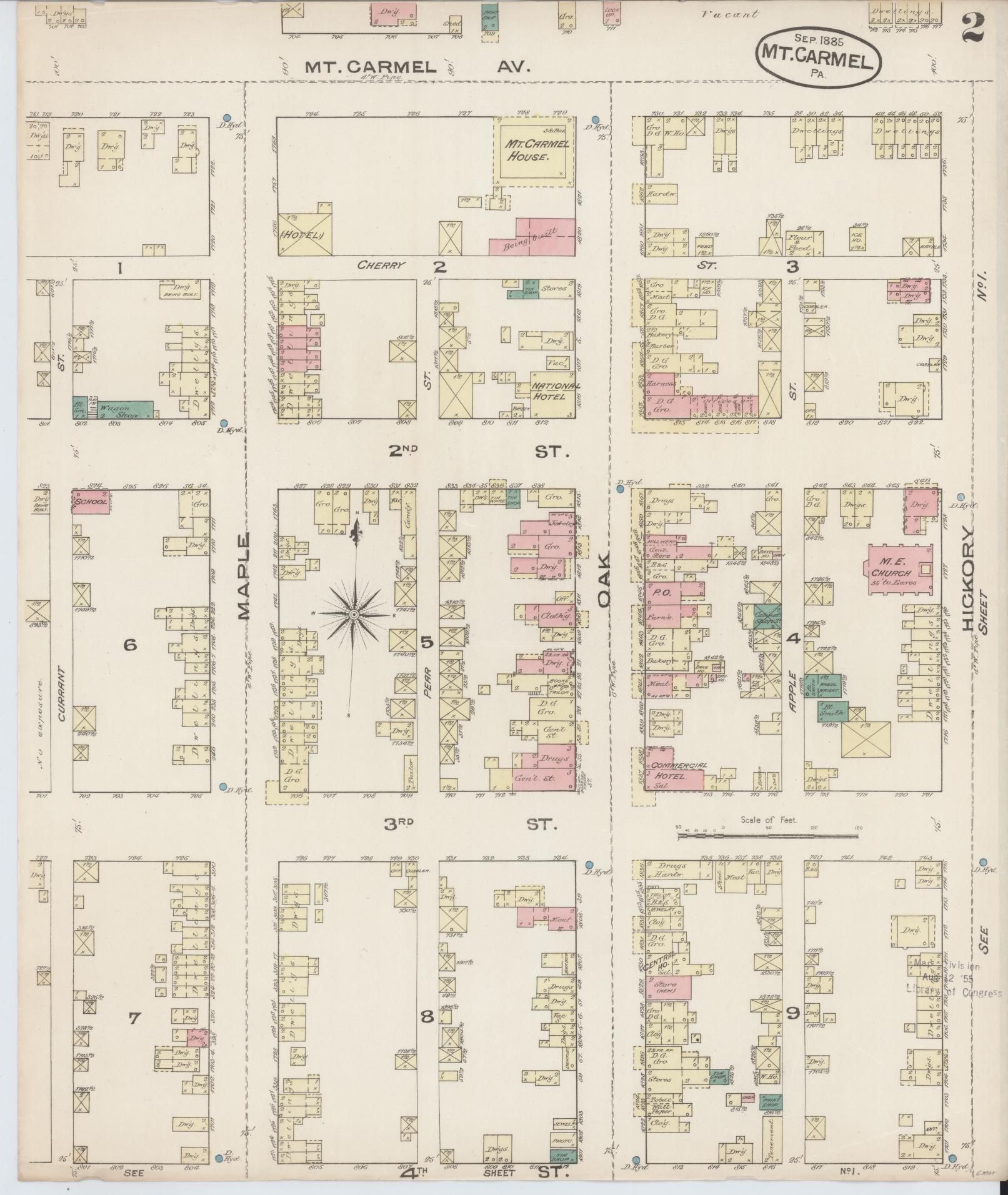 Sanborn Fire Insurance Map from Mount Carmel, Northumberland County, Pennsylvania (1885), Sheet #0002 - Complete Map Set gallery image, historic Sanborn map, vintage wall art, Pennsylvania Pennsylvania