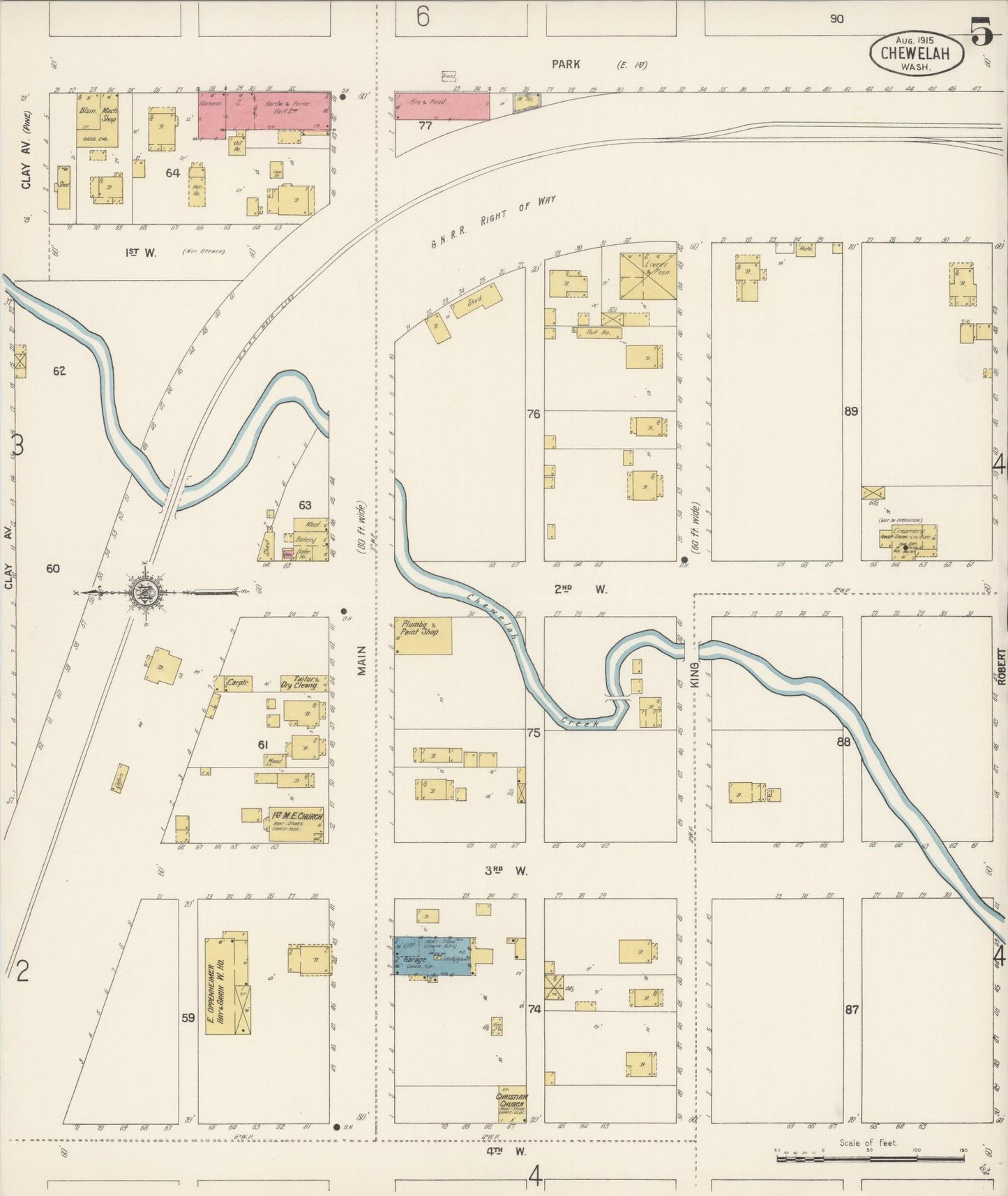 Sanborn Fire Insurance Map from Chewelah, Stevens County, Washington (1915), Sheet #0005 - Complete Map Set gallery image, historic Sanborn map, vintage wall art, Washington Washington