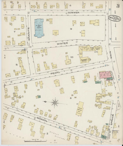 Sanborn Fire Insurance Map from Milford, Worcester County, Massachusetts (1885), Sheet #0003 - Historic Sanborn Fire Insurance Map Print, vintage old map wall art, antique decor, genealogy gift, Massachusetts Massachusetts map