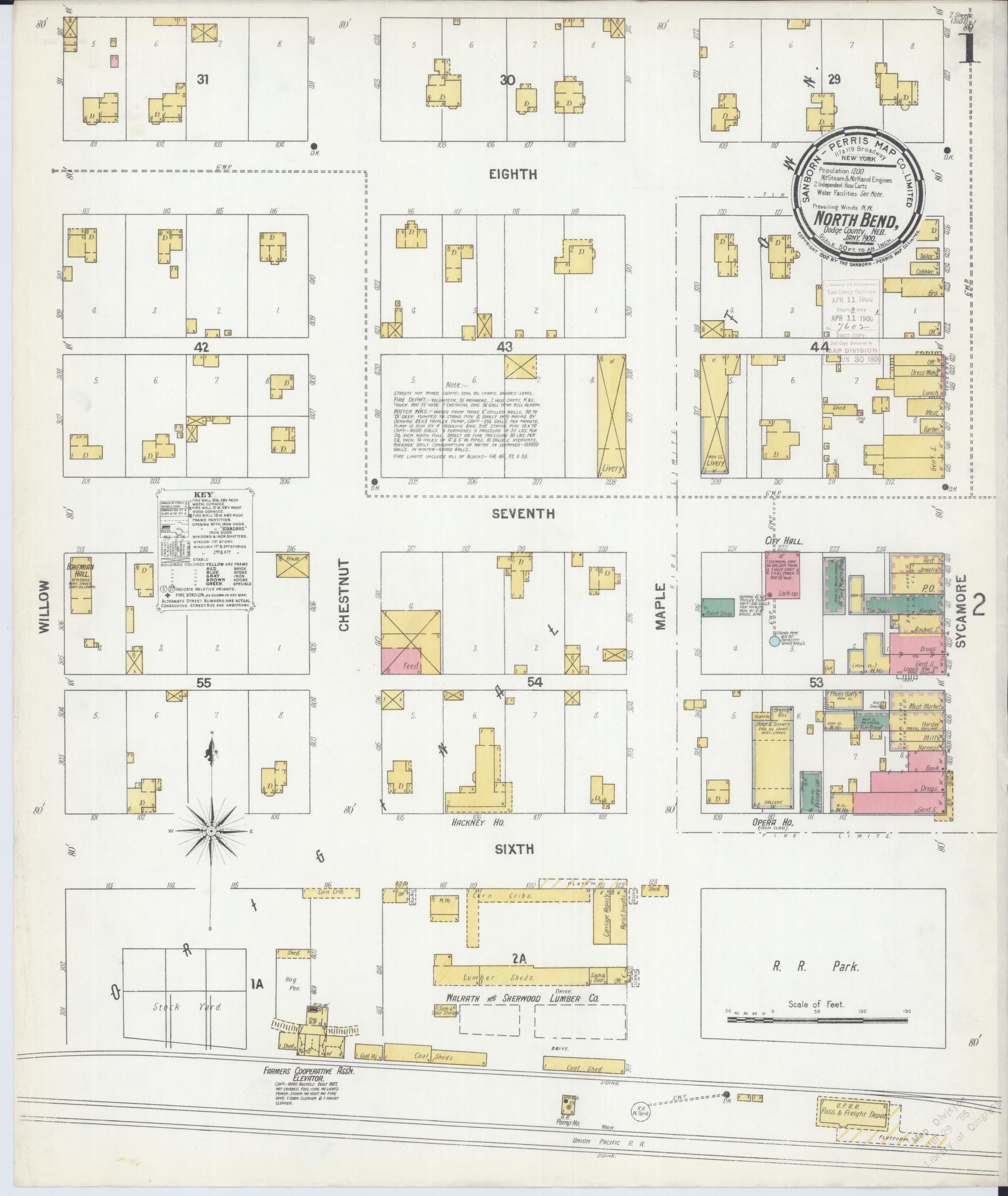Sanborn Fire Insurance Map from North Bend, Dodge County, Nebraska (1900), Sheet #0001 - Complete Map Set gallery image, historic Sanborn map, vintage wall art, Nebraska Nebraska
