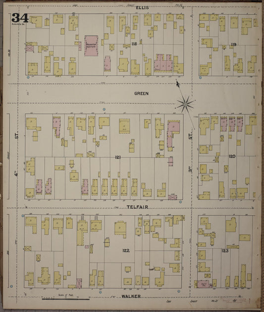Sanborn Fire Insurance Map from Augusta, Richmond County, Georgia (1890), Sheet #0034 - Historic Sanborn Fire Insurance Map Print, vintage old map wall art, antique decor, genealogy gift, Georgia Georgia map