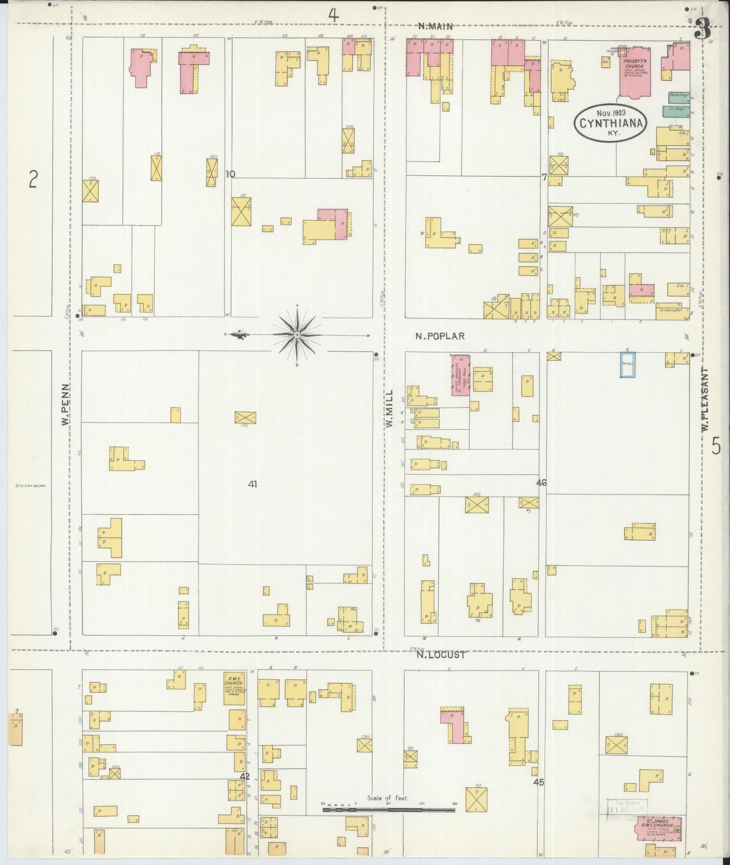 Sanborn Fire Insurance Map from Cynthiana, Harrison County, Kentucky (1903), Sheet #0003 - Complete Map Set gallery image, historic Sanborn map, vintage wall art, Kentucky Kentucky