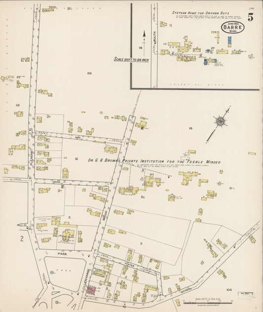 Sanborn Fire Insurance Map from Barre, Worcester County, Massachusetts (1922), Sheet #0005 - Historic Sanborn Fire Insurance Map Print, vintage old map wall art, antique decor, genealogy gift, Massachusetts Massachusetts map
