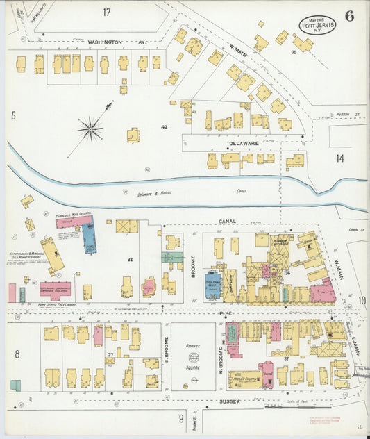 Sanborn Fire Insurance Map from Port Jervis, Orange County, New York (1905), Sheet #0006 - Historic Sanborn Fire Insurance Map Print, vintage old map wall art, antique decor, genealogy gift, New York New York map