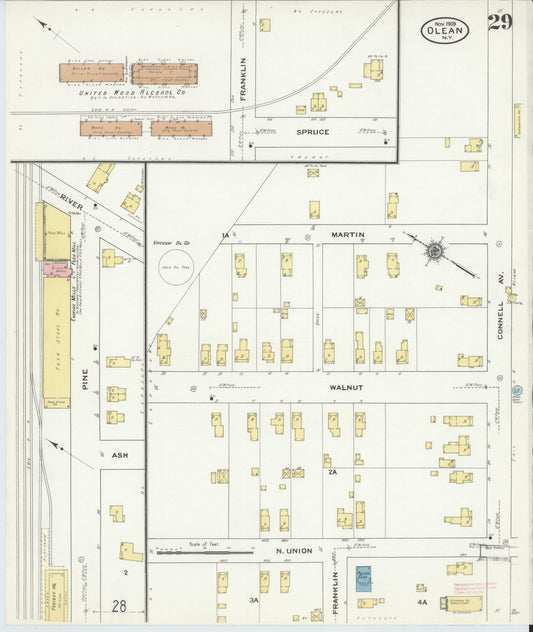 Sanborn Fire Insurance Map from Olean, Cattaraugus County, New York (1909), Sheet #0029 - Historic Sanborn Fire Insurance Map Print, vintage old map wall art, antique decor, genealogy gift, New York New York map