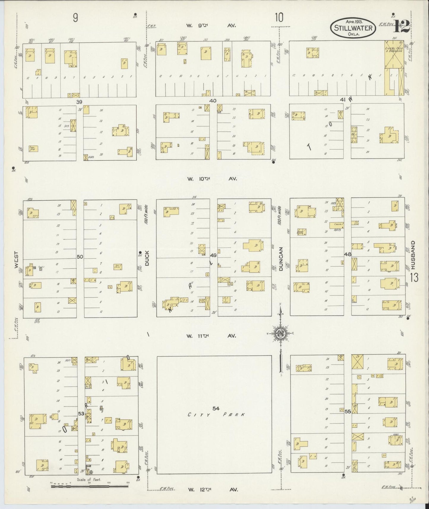 Sanborn Fire Insurance Map from Stillwater, Payne County, Oklahoma (1913), Sheet #0012 - Complete Map Set gallery image, historic Sanborn map, vintage wall art, Oklahoma Oklahoma