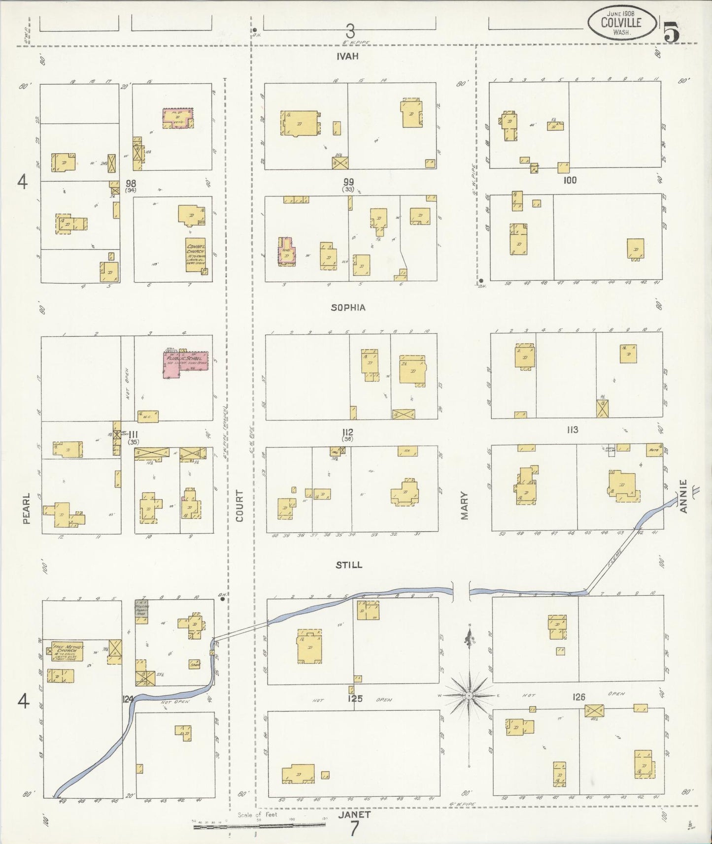 Sanborn Fire Insurance Map from Colville, Stevens County, Washington (1908), Sheet #0005 - Complete Map Set gallery image, historic Sanborn map, vintage wall art, Washington Washington