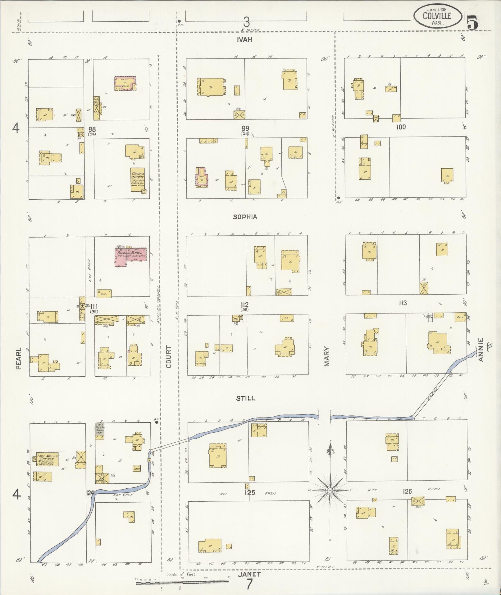 Sanborn Fire Insurance Map from Colville, Stevens County, Washington (1908), Sheet #0005 - Complete Map Set gallery image, historic Sanborn map, vintage wall art, Washington Washington