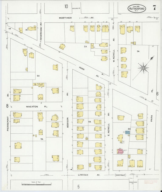 Sanborn Fire Insurance Map from Rutherford, Bergen County, New Jersey (1909), Sheet #0007 - Historic Sanborn Fire Insurance Map Print, vintage old map wall art, antique decor, genealogy gift, New Jersey New Jersey map