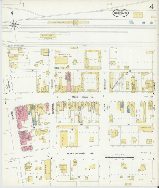 Sanborn Fire Insurance Map from Woodward, Woodward County, Oklahoma (1908), Sheet #0004 - Historic Sanborn Fire Insurance Map Print, vintage old map wall art, antique decor, genealogy gift, Oklahoma Oklahoma map