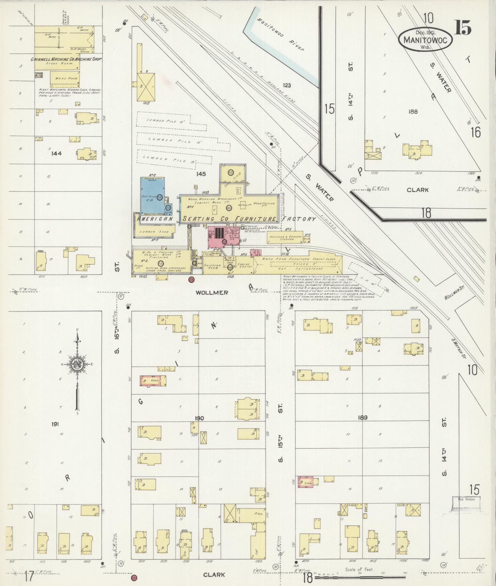 Sanborn Fire Insurance Map from Manitowoc, Manitowoc County, Wisconsin (1912), Sheet #0015 - Complete Map Set gallery image, historic Sanborn map, vintage wall art, Wisconsin Wisconsin
