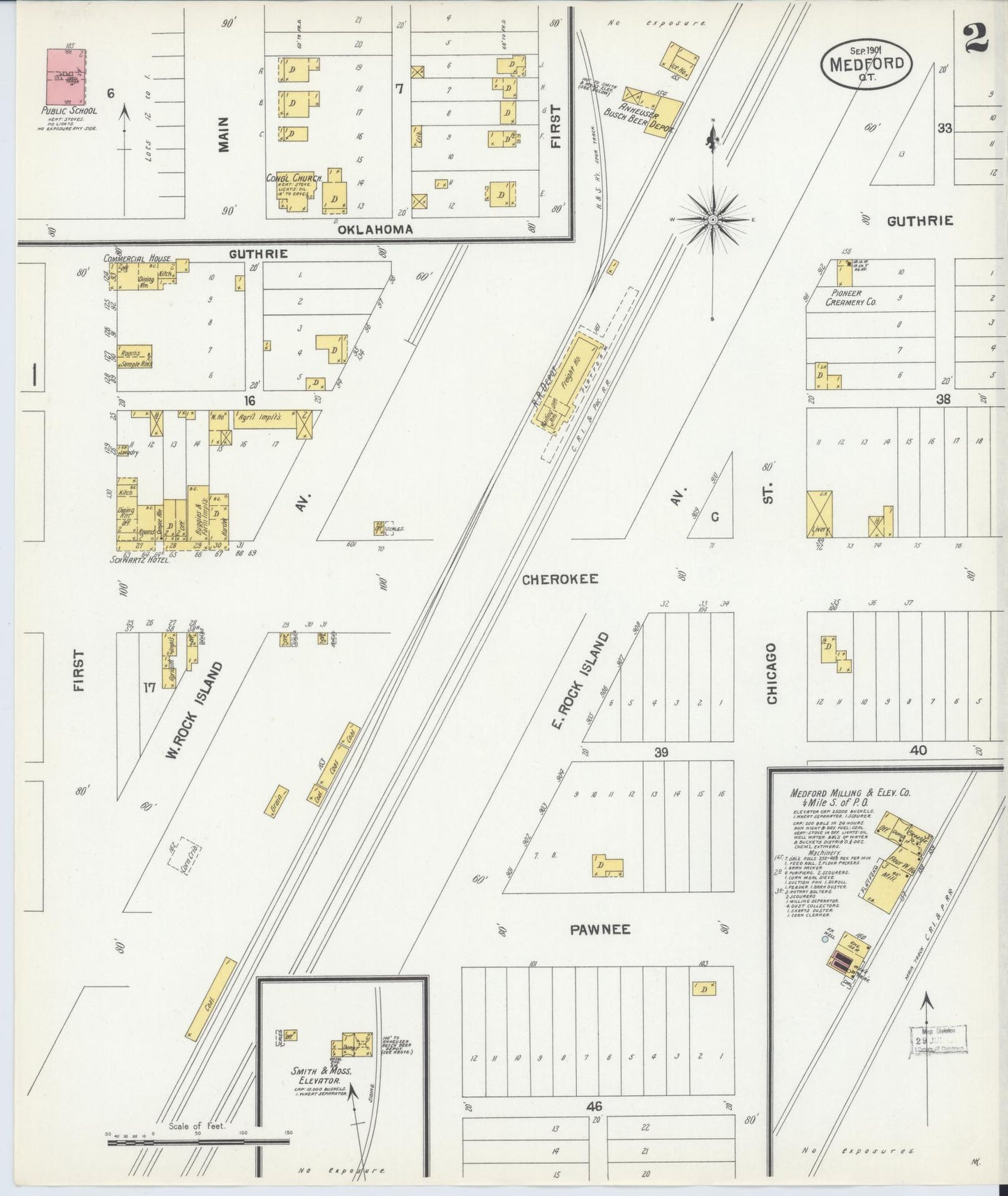 Sanborn Fire Insurance Map from Medford, Grant County, Oklahoma (1901), Sheet #0002 - Complete Map Set gallery image, historic Sanborn map, vintage wall art, Oklahoma Oklahoma