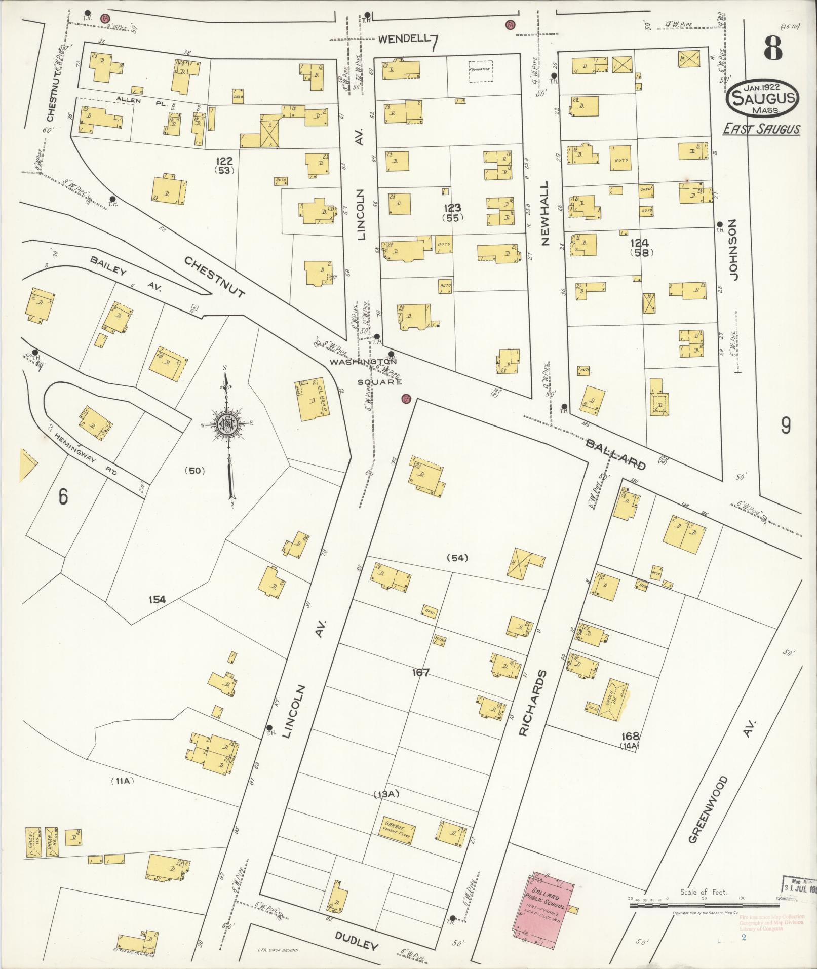 Sanborn Fire Insurance Map from Saugus, Essex County, Massachusetts (1922), Sheet #0008 - Complete Map Set gallery image, historic Sanborn map, vintage wall art, Massachusetts Massachusetts