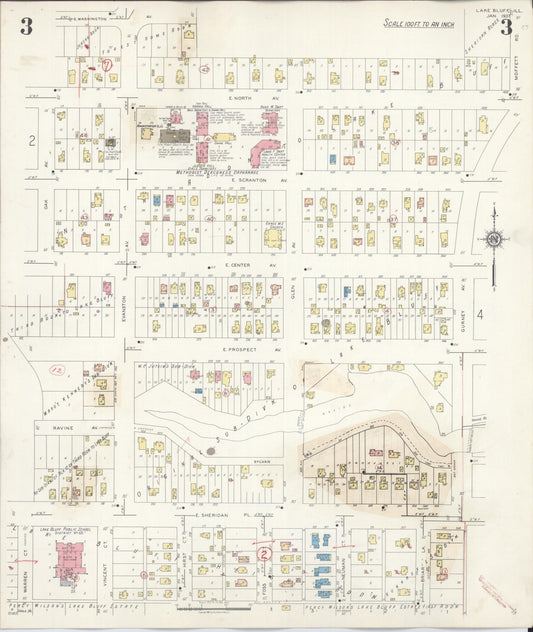 Sanborn Fire Insurance Map from Lake Bluff, Lake County, Illinois (1944), Sheet #0003 - Historic Sanborn Fire Insurance Map Print, vintage old map wall art, antique decor, genealogy gift, Illinois Illinois map