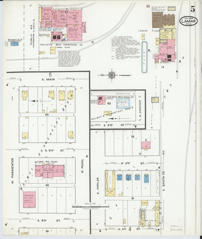 Sanborn Fire Insurance Map from Lamar, Prowers County, Colorado (1919), Sheet #0005 - Complete Map Set gallery image, historic Sanborn map, vintage wall art, Colorado Colorado
