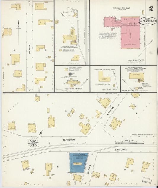 Sanborn Fire Insurance Map from Alexander City, Tallapoosa County, Alabama (1903), Sheet #0002 - Historic Sanborn Fire Insurance Map Print, vintage old map wall art, antique decor, genealogy gift, Alabama Alabama map