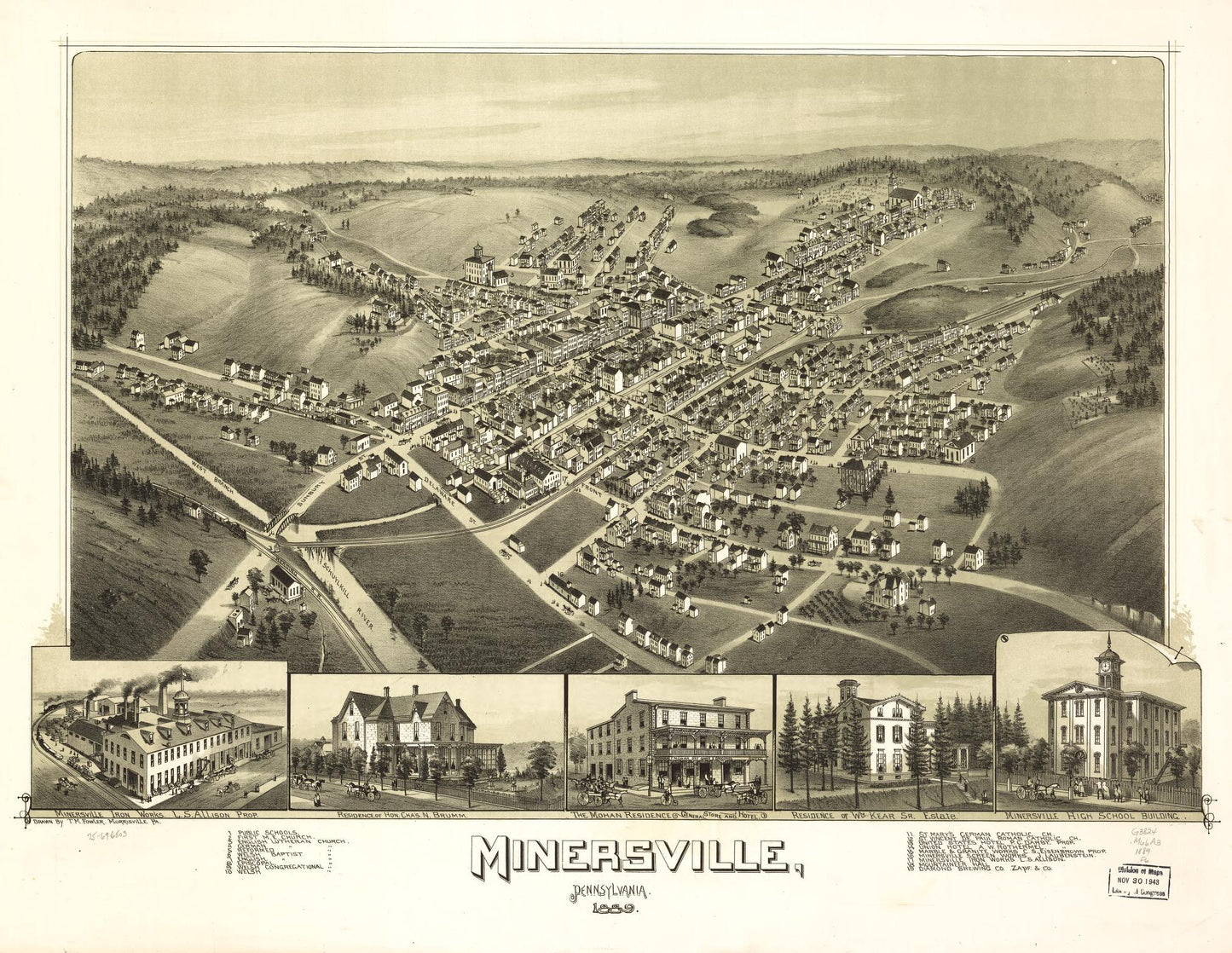 Minersville, Pennsylvania, 1889. (1889) – Historic Bird’s-Eye View Panorama Print