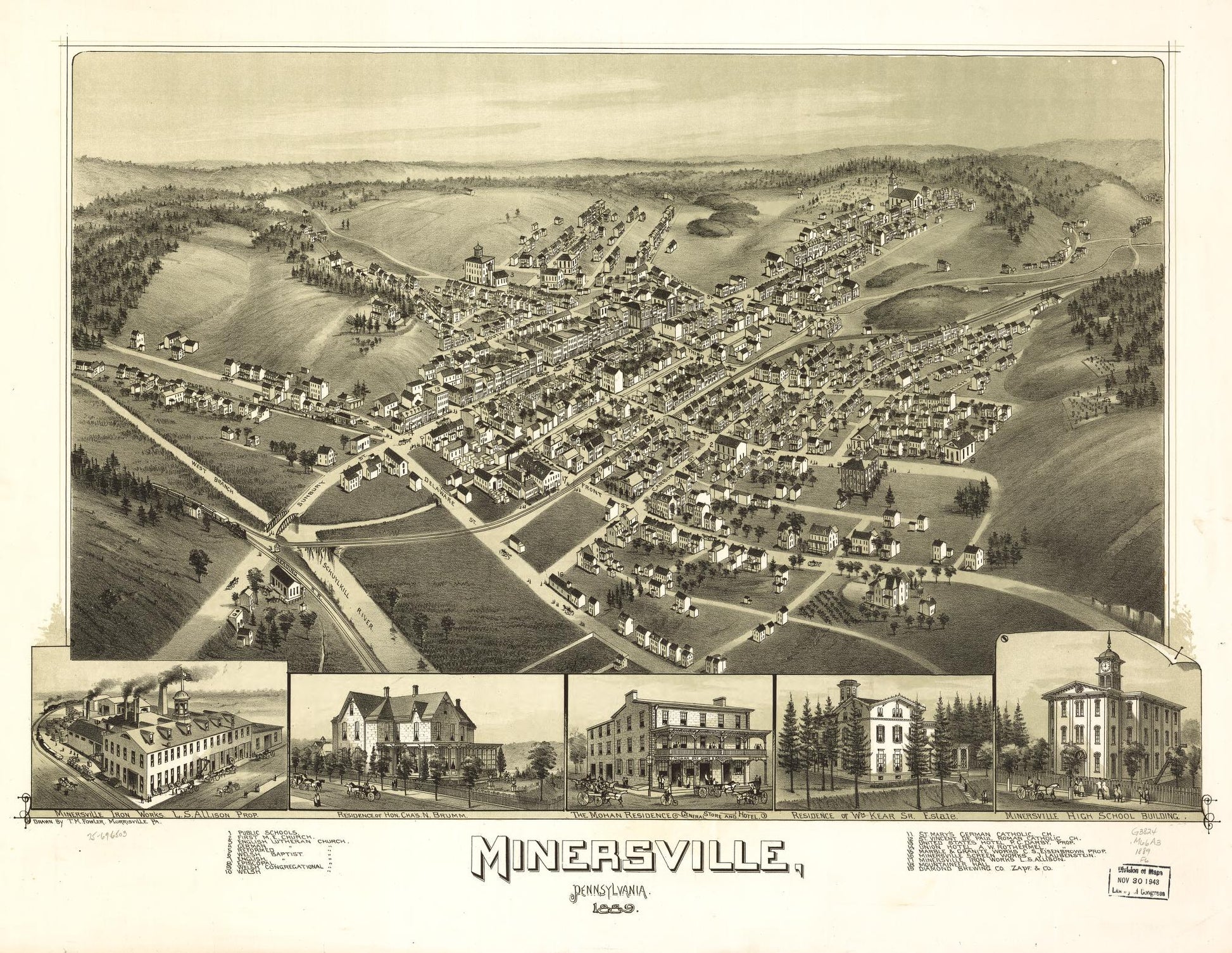 Minersville, Pennsylvania, 1889. (1889) – Historic Bird’s-Eye View Panorama Print