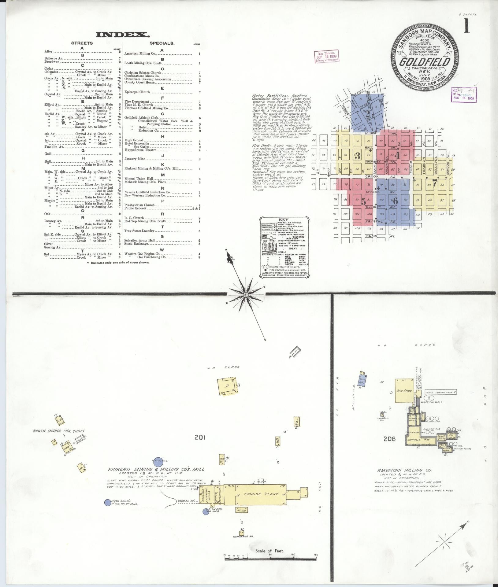 Sanborn Fire Insurance Map from Goldfield, Esmeralda County, Nevada (1909), Sheet #0001 - Complete Map Set gallery image, historic Sanborn map, vintage wall art, Nevada Nevada