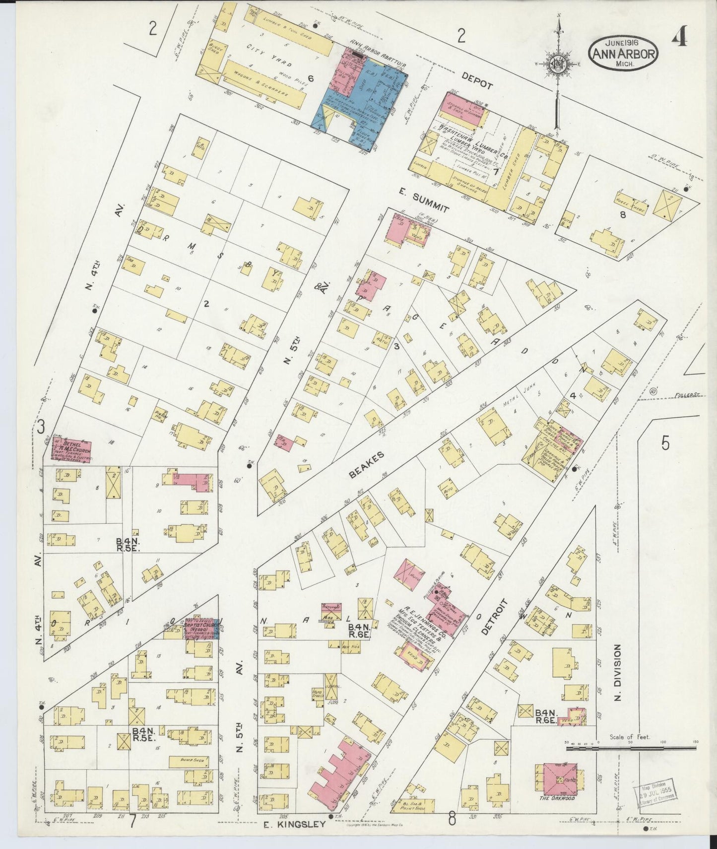 Sanborn Fire Insurance Map from Ann Arbor, Washtenaw County, Michigan (1916), Sheet #0004 - Complete Map Set gallery image, historic Sanborn map, vintage wall art, Michigan Michigan