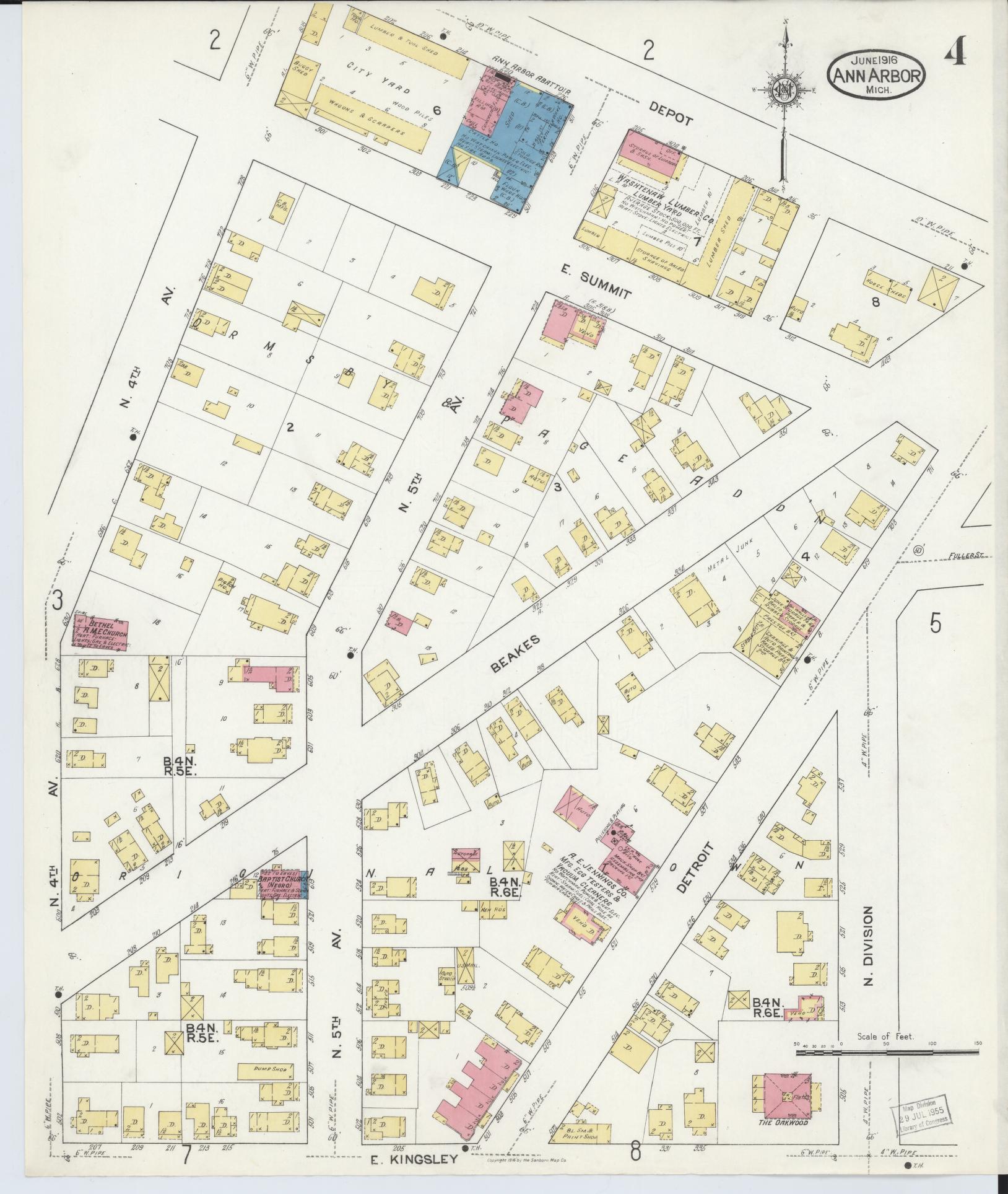 Sanborn Fire Insurance Map from Ann Arbor, Washtenaw County, Michigan (1916), Sheet #0004 - Complete Map Set gallery image, historic Sanborn map, vintage wall art, Michigan Michigan