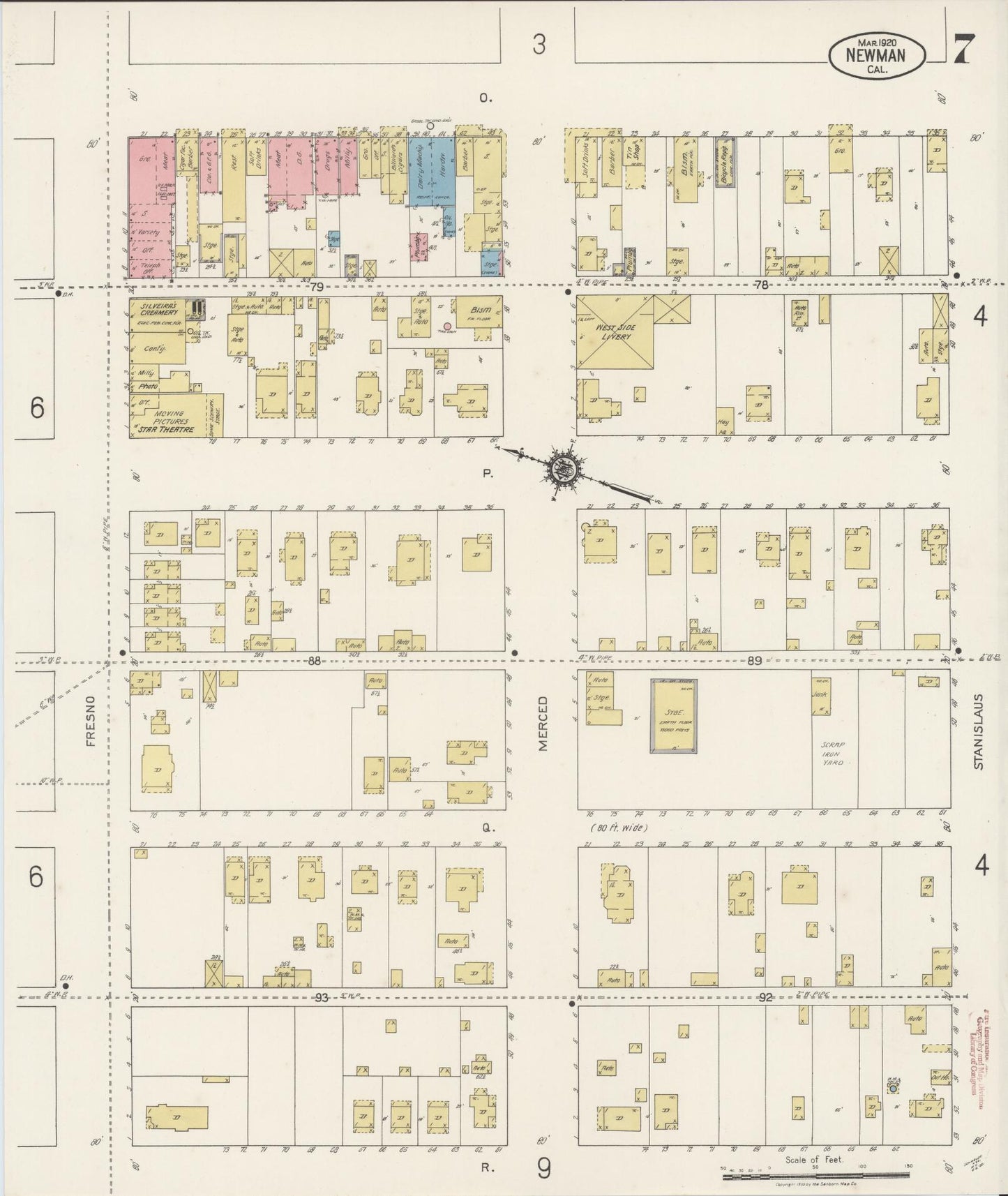 Sanborn Fire Insurance Map from Newman, Stanislaus County, California (1920), Sheet #0007 - Complete Map Set gallery image, historic Sanborn map, vintage wall art, California California