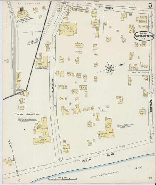 Sanborn Fire Insurance Map from Narragansett Pier, Washington County, Rhode Island (1890), Sheet #0005 - Historic Sanborn Fire Insurance Map Print, vintage old map wall art, antique decor, genealogy gift, Rhode Island Rhode Island map