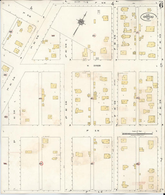 Sanborn Fire Insurance Map from Choteau, Teton County, Montana (1943), Sheet #0006 - Historic Sanborn Fire Insurance Map Print, vintage old map wall art, antique decor, genealogy gift, Montana Montana map