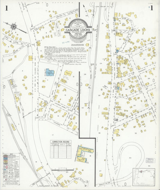 Sanborn Fire Insurance Map from Cascade Locks, Hood River County, Oregon (1950), Sheet #0001 - Historic Sanborn Fire Insurance Map Print, vintage old map wall art, antique decor, genealogy gift, Oregon Oregon map