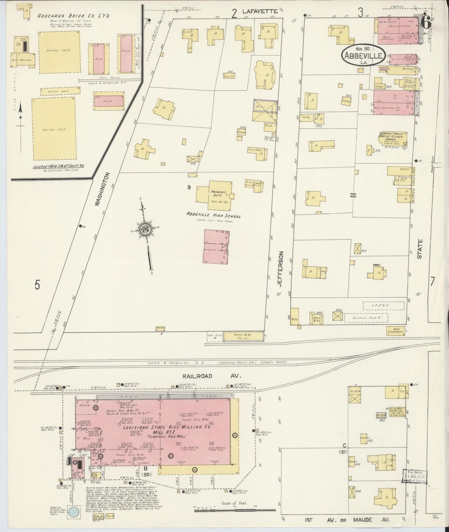 Sanborn Fire Insurance Map from Abbeville, Vermilion Parish, Louisiana (1912), Sheet #0006 - Complete Map Set gallery image, historic Sanborn map, vintage wall art, Louisiana Louisiana
