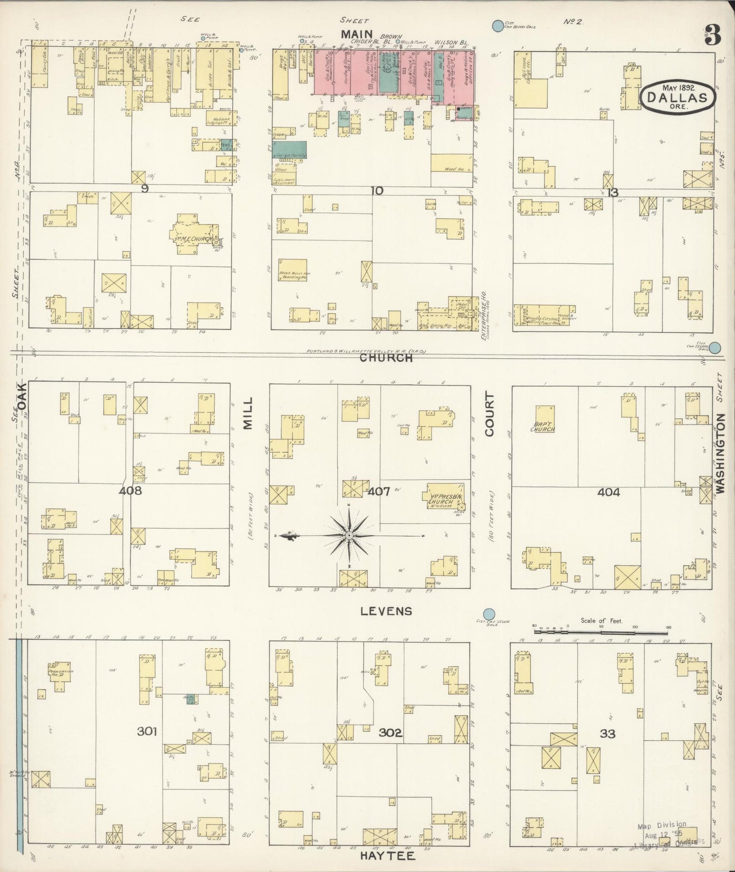 Sanborn Fire Insurance Map from Dallas, Polk County, Oregon (1892), Sheet #0003 - Complete Map Set gallery image, historic Sanborn map, vintage wall art, Oregon Oregon