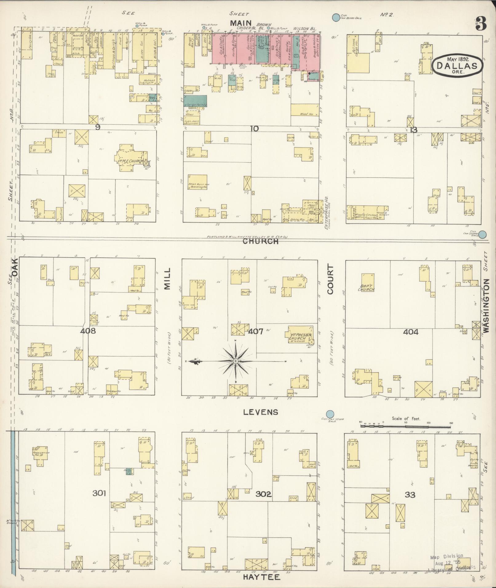Sanborn Fire Insurance Map from Dallas, Polk County, Oregon (1892), Sheet #0003 - Complete Map Set gallery image, historic Sanborn map, vintage wall art, Oregon Oregon