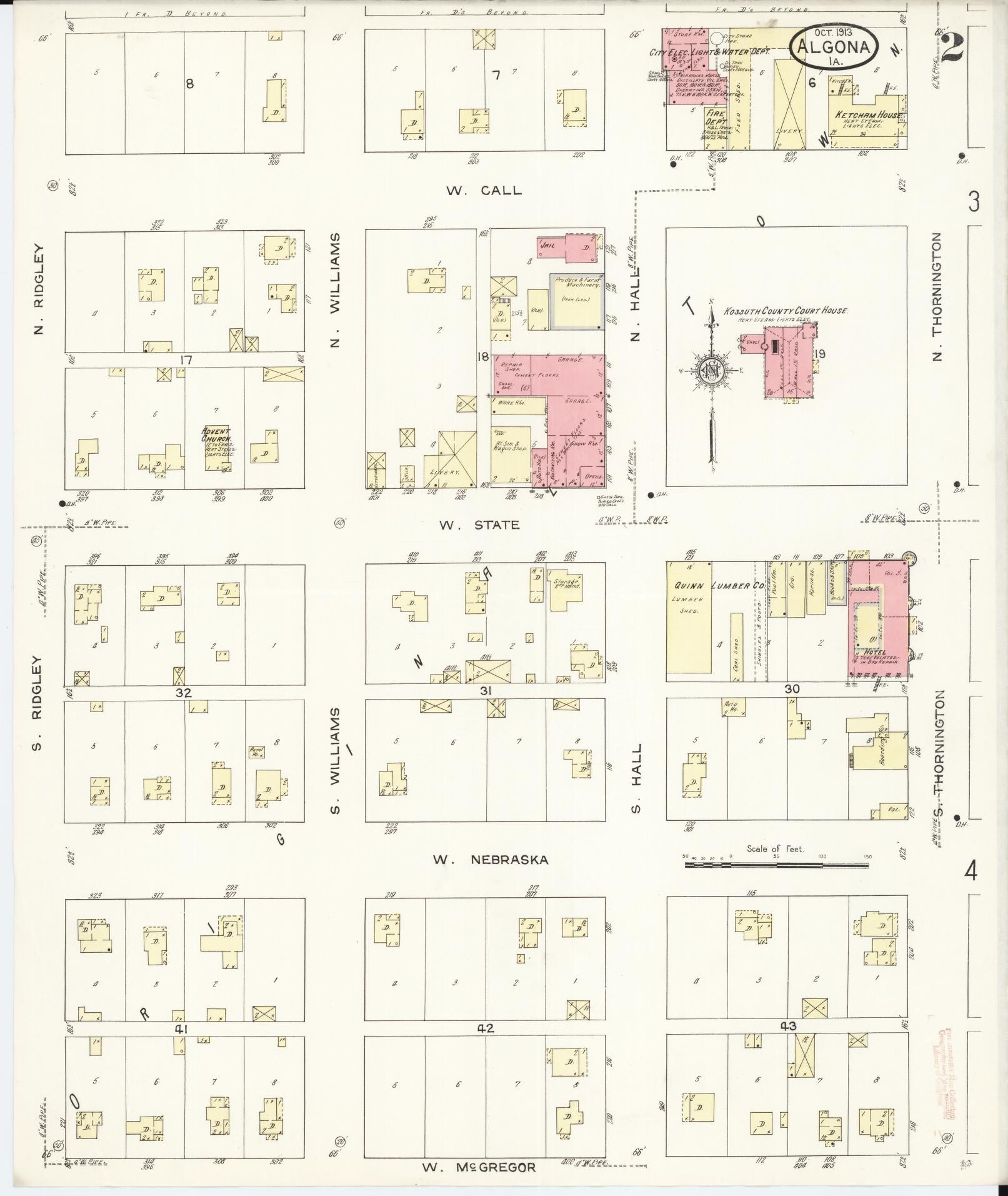 Sanborn Fire Insurance Map from Algona, Kossuth County, Iowa (1913), Sheet #0002 - Historic Sanborn Fire Insurance Map Print