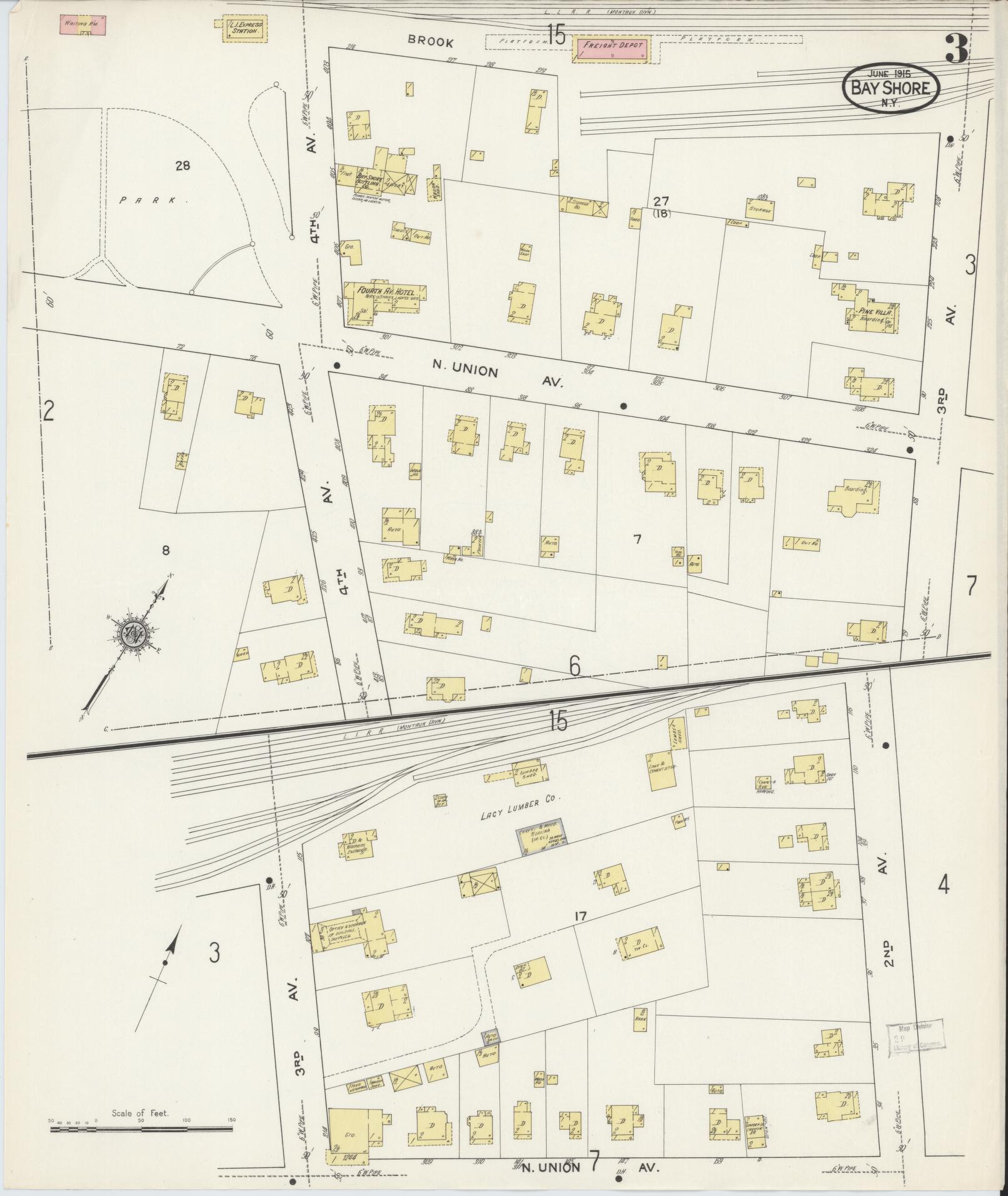 Sanborn Fire Insurance Map from Bay Shore, Suffolk County, New York (1915), Sheet #0003 - Historic Sanborn Fire Insurance Map Print, vintage old map wall art, antique decor, genealogy gift, New York New York map