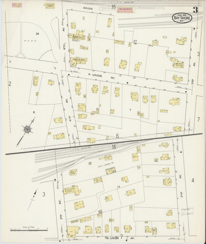 Sanborn Fire Insurance Map from Bay Shore, Suffolk County, New York (1915), Sheet #0003 - Historic Sanborn Fire Insurance Map Print, vintage old map wall art, antique decor, genealogy gift, New York New York map