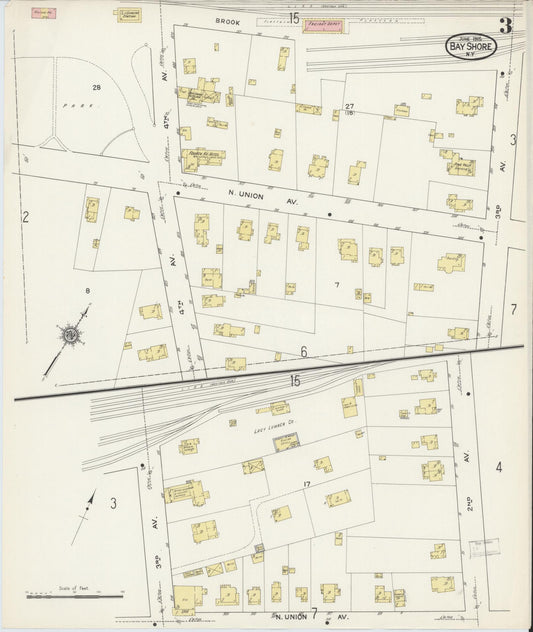 Sanborn Fire Insurance Map from Bay Shore, Suffolk County, New York (1915), Sheet #0003 - Historic Sanborn Fire Insurance Map Print, vintage old map wall art, antique decor, genealogy gift, New York New York map