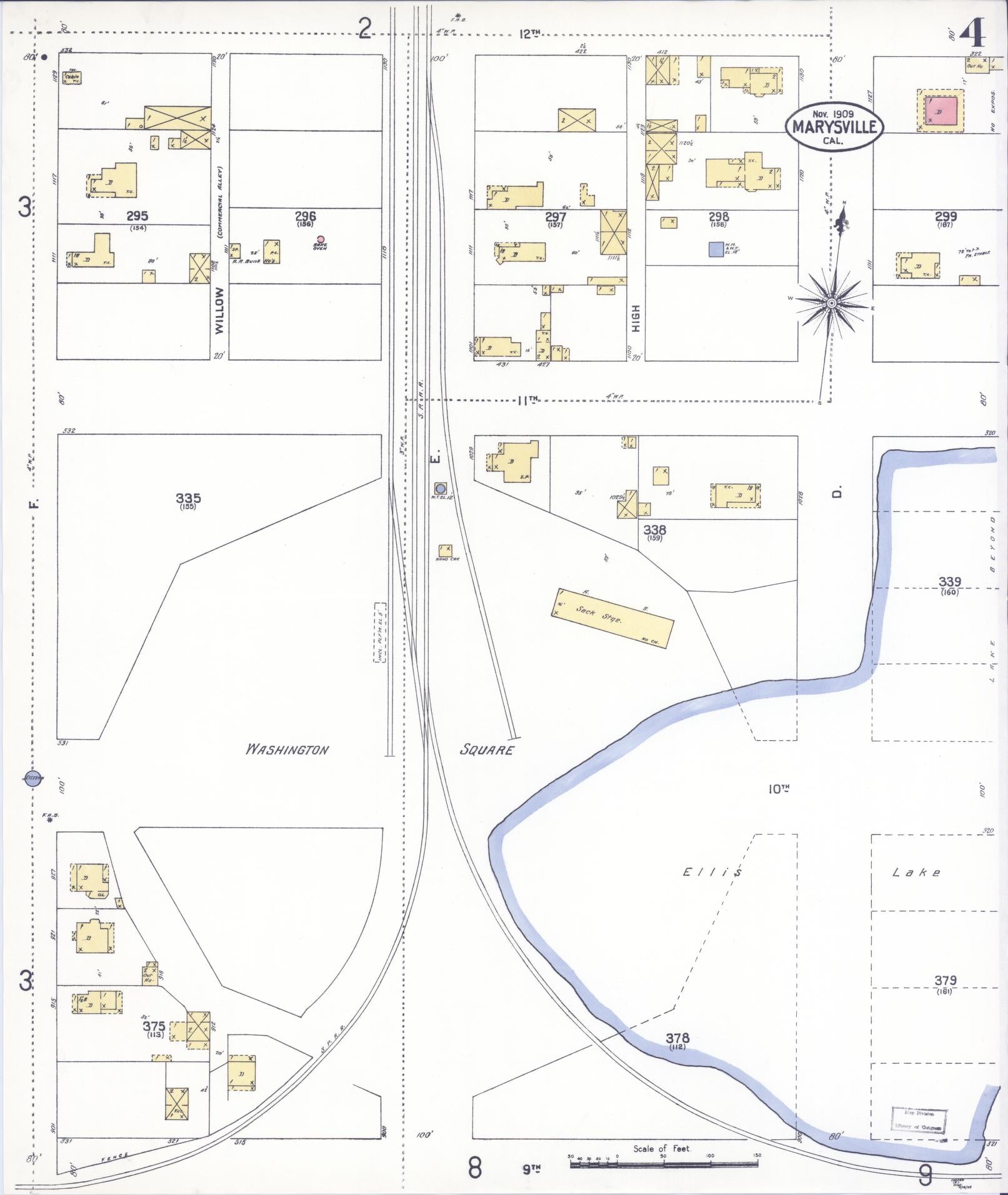 Sanborn Fire Insurance Map from Marysville, Yuba County, California (1909), Sheet #0004 - Historic Sanborn Fire Insurance Map Print, vintage old map wall art, antique decor, genealogy gift, California California map
