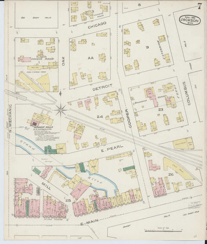 Sanborn Fire Insurance Map from Jackson, Jackson County, Michigan (1886), Sheet #0007 - Historic Sanborn Fire Insurance Map Print, vintage old map wall art, antique decor, genealogy gift, Michigan Michigan map